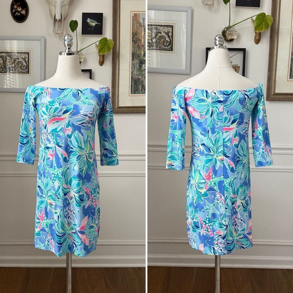 Lilly Pulitzer Laurana Off the Shoulder Dress Bennet Blue Seas XS